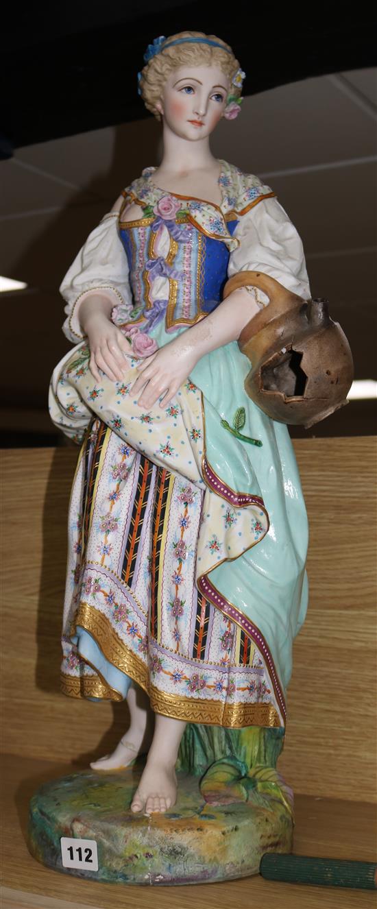 A large French coloured biscuit porcelain figure